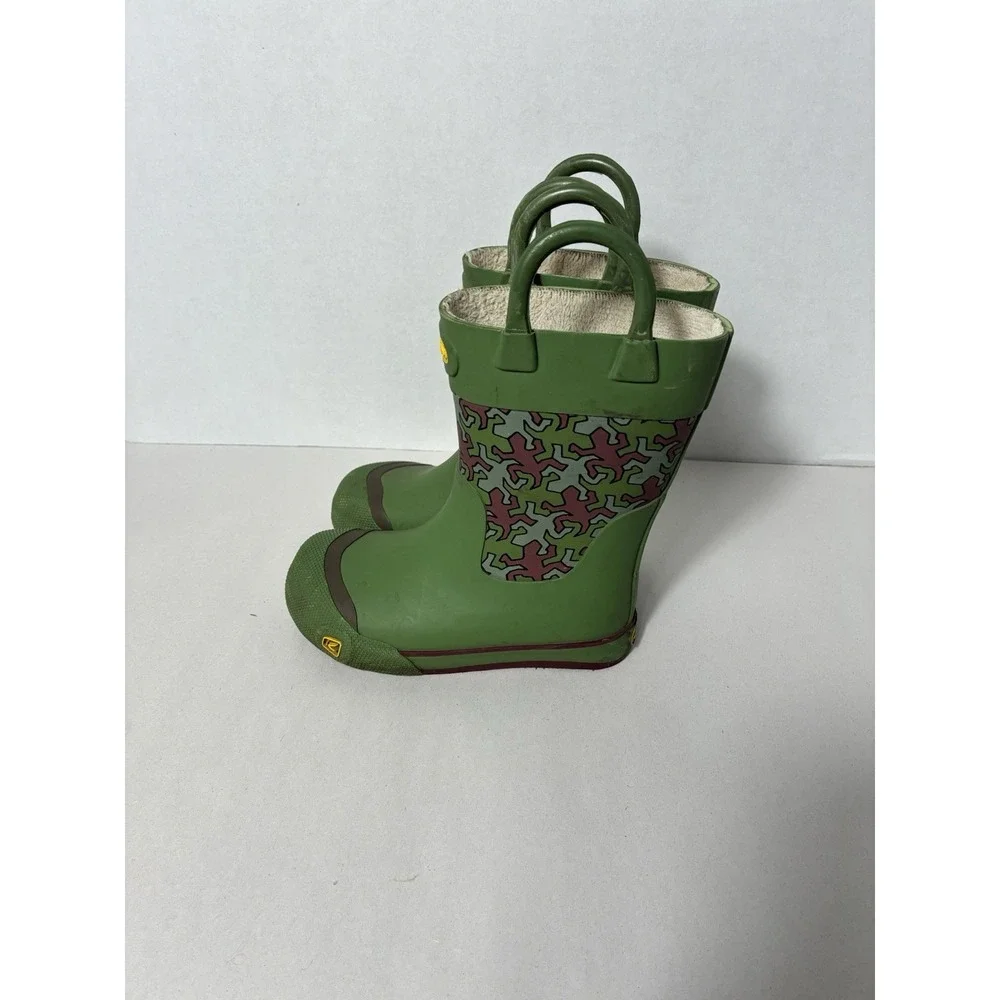 Keen Kids Rain‎ boots Sz 10 Green Rubber Pull On Waterproof Sherpa Lined